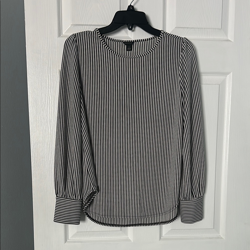 Ann Taylor Classic Black and White Pinstripe Blouse